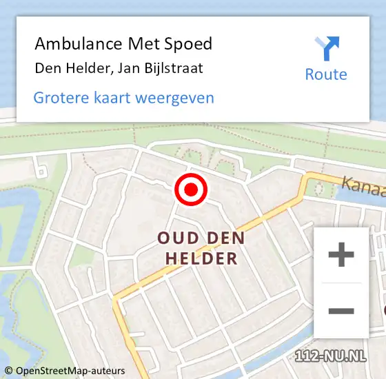 Locatie op kaart van de 112 melding: Ambulance Met Spoed Naar Den Helder, Jan Bijlstraat op 19 december 2023 13:34