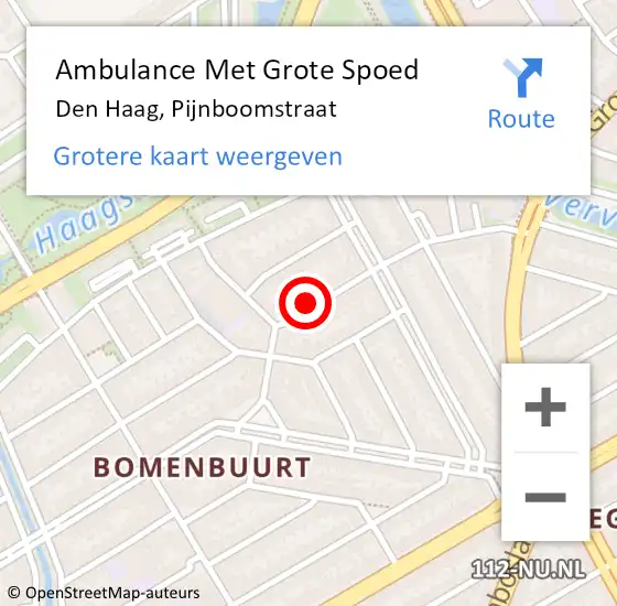 Locatie op kaart van de 112 melding: Ambulance Met Grote Spoed Naar Den Haag, Pijnboomstraat op 19 december 2023 13:42