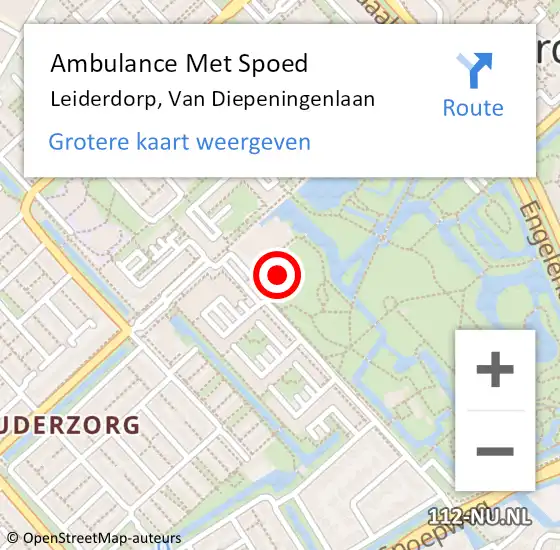 Locatie op kaart van de 112 melding: Ambulance Met Spoed Naar Leiderdorp, Van Diepeningenlaan op 19 december 2023 13:46
