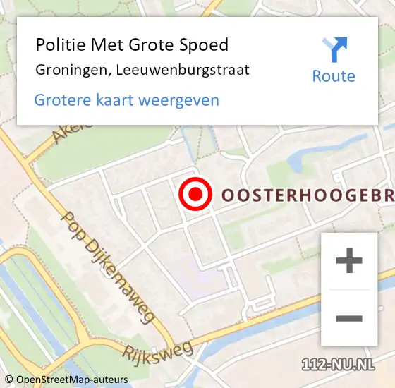 Locatie op kaart van de 112 melding: Politie Met Grote Spoed Naar Groningen, Leeuwenburgstraat op 19 december 2023 13:56