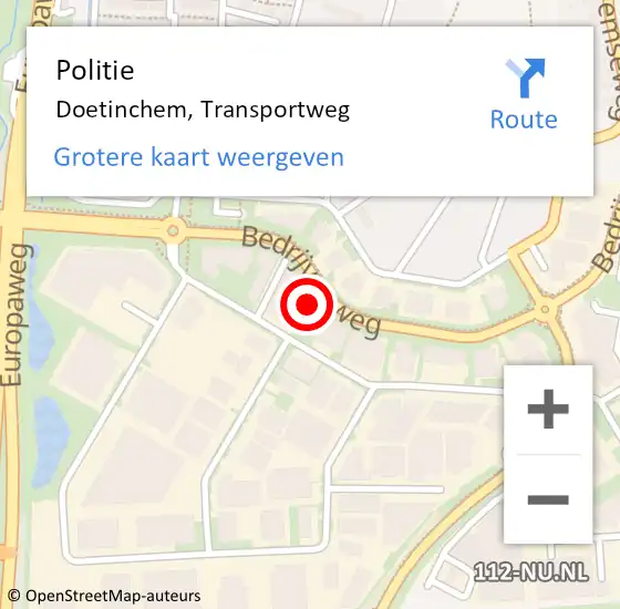 Locatie op kaart van de 112 melding: Politie Doetinchem, Transportweg op 19 december 2023 14:14