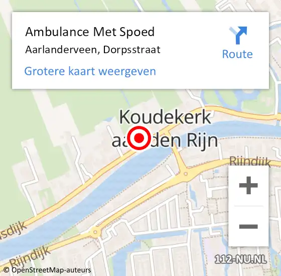 Locatie op kaart van de 112 melding: Ambulance Met Spoed Naar Aarlanderveen, Dorpsstraat op 19 december 2023 14:15