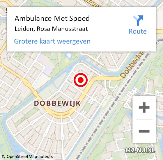 Locatie op kaart van de 112 melding: Ambulance Met Spoed Naar Leiden, Rosa Manusstraat op 19 december 2023 14:28