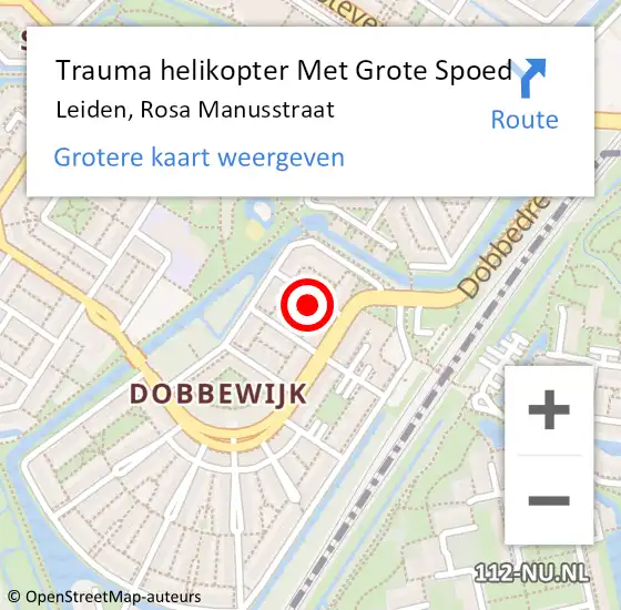 Locatie op kaart van de 112 melding: Trauma helikopter Met Grote Spoed Naar Leiden, Rosa Manusstraat op 19 december 2023 14:30