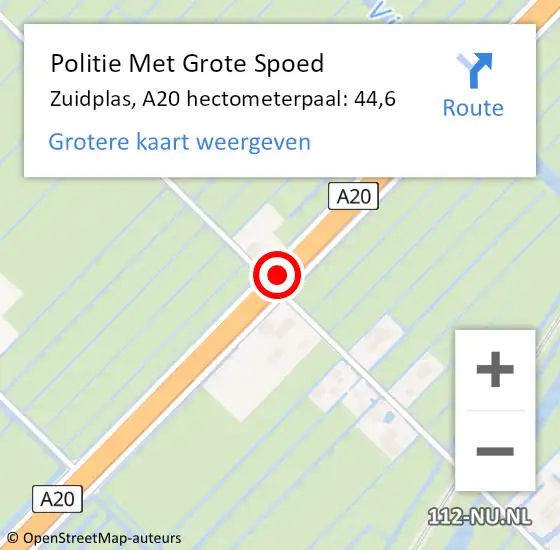 Locatie op kaart van de 112 melding: Politie Met Grote Spoed Naar Zuidplas, A20 hectometerpaal: 44,6 op 19 december 2023 14:34