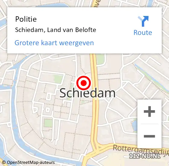 Locatie op kaart van de 112 melding: Politie Schiedam, Land van Belofte op 19 december 2023 14:50