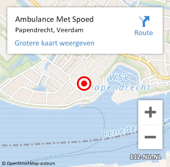 Locatie op kaart van de 112 melding: Ambulance Met Spoed Naar Papendrecht, Veerdam op 19 december 2023 14:54
