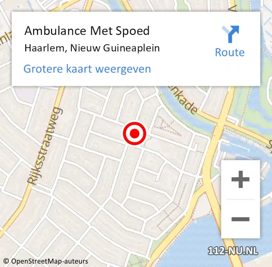 Locatie op kaart van de 112 melding: Ambulance Met Spoed Naar Haarlem, Nieuw Guineaplein op 19 december 2023 15:02