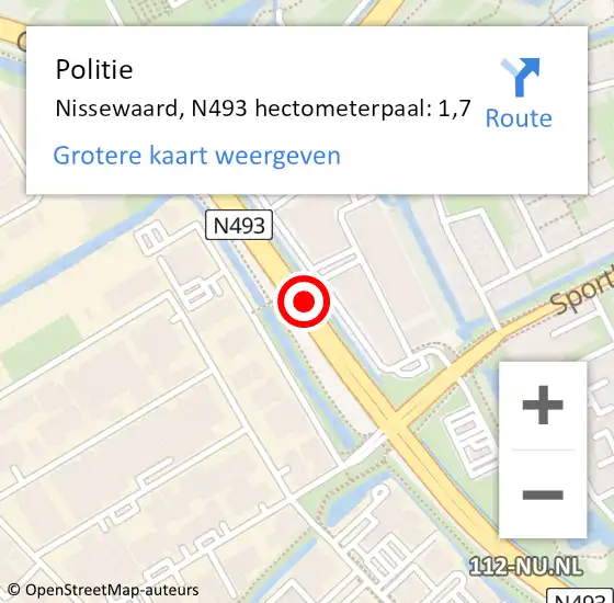 Locatie op kaart van de 112 melding: Politie Nissewaard, N493 hectometerpaal: 1,7 op 19 december 2023 15:02