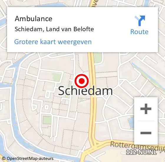 Locatie op kaart van de 112 melding: Ambulance Schiedam, Land van Belofte op 19 december 2023 15:03