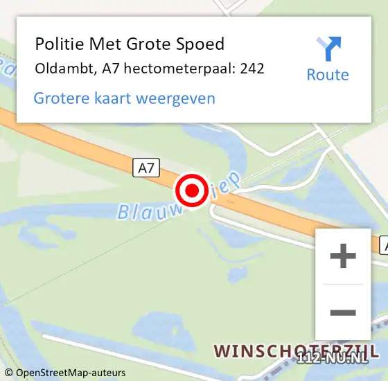 Locatie op kaart van de 112 melding: Politie Met Grote Spoed Naar Oldambt, A7 hectometerpaal: 242 op 19 december 2023 15:25