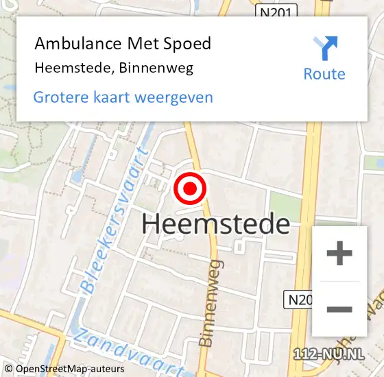 Locatie op kaart van de 112 melding: Ambulance Met Spoed Naar Heemstede, Binnenweg op 19 december 2023 15:40