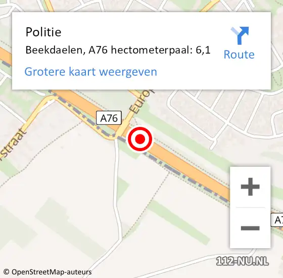 Locatie op kaart van de 112 melding: Politie Beekdaelen, A76 hectometerpaal: 6,1 op 19 december 2023 16:00