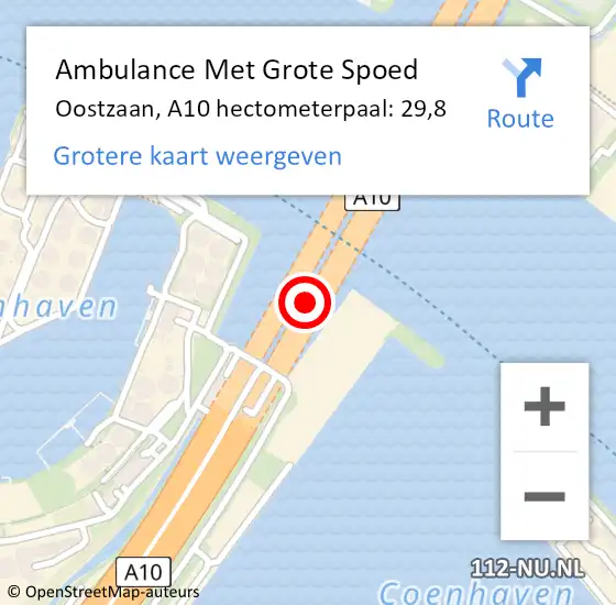 Locatie op kaart van de 112 melding: Ambulance Met Grote Spoed Naar Oostzaan, A10 hectometerpaal: 29,8 op 19 december 2023 16:23