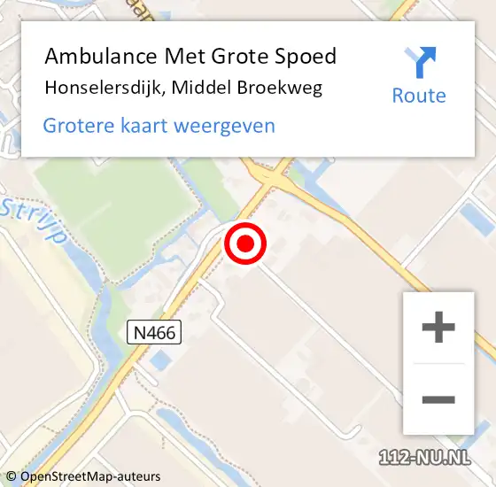 Locatie op kaart van de 112 melding: Ambulance Met Grote Spoed Naar Honselersdijk, Middel Broekweg op 19 december 2023 16:24