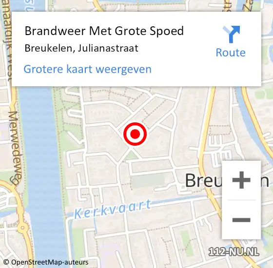 Locatie op kaart van de 112 melding: Brandweer Met Grote Spoed Naar Breukelen, Julianastraat op 19 september 2014 03:02