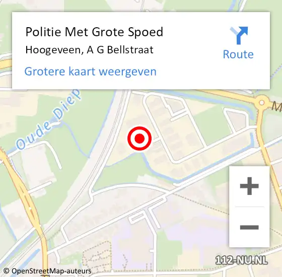 Locatie op kaart van de 112 melding: Politie Met Grote Spoed Naar Hoogeveen, A G Bellstraat op 19 december 2023 16:37