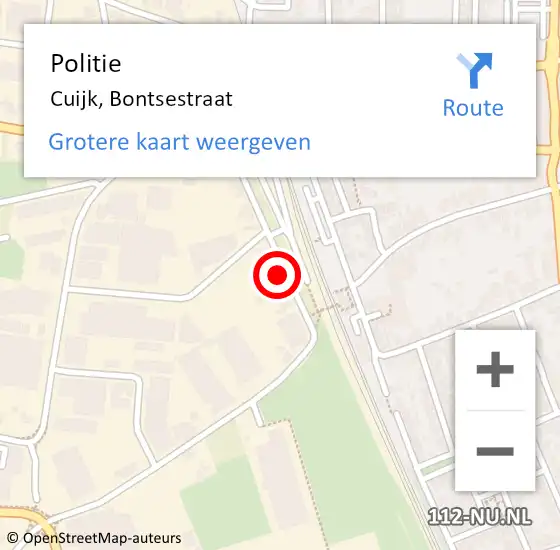 Locatie op kaart van de 112 melding: Politie Cuijk, Bontsestraat op 19 december 2023 16:49