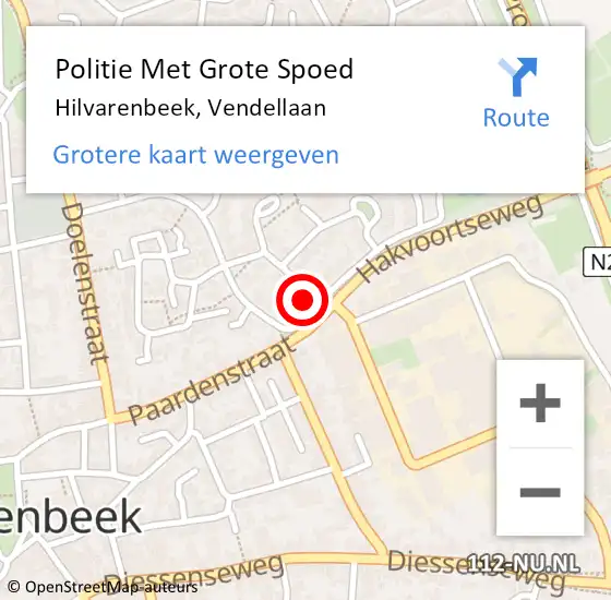 Locatie op kaart van de 112 melding: Politie Met Grote Spoed Naar Hilvarenbeek, Vendellaan op 19 december 2023 16:55