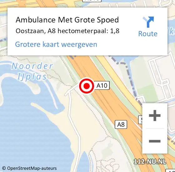 Locatie op kaart van de 112 melding: Ambulance Met Grote Spoed Naar Oostzaan, A8 hectometerpaal: 1,8 op 19 december 2023 17:06