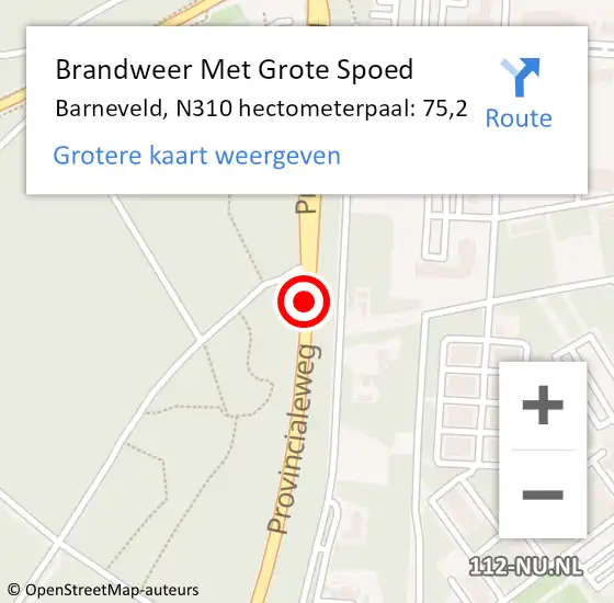 Locatie op kaart van de 112 melding: Brandweer Met Grote Spoed Naar Barneveld, N310 hectometerpaal: 75,2 op 19 december 2023 17:12