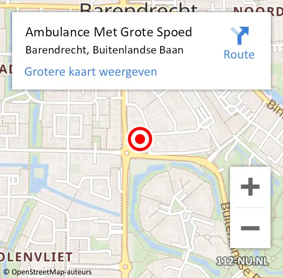 Locatie op kaart van de 112 melding: Ambulance Met Grote Spoed Naar Barendrecht, Buitenlandse Baan op 19 december 2023 17:21