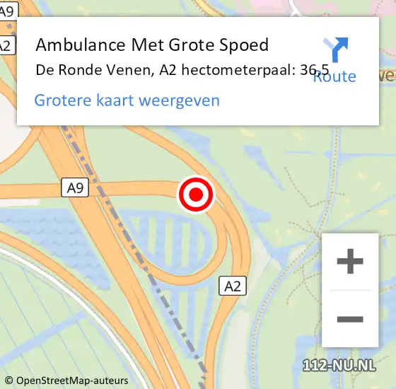 Locatie op kaart van de 112 melding: Ambulance Met Grote Spoed Naar De Ronde Venen, A2 hectometerpaal: 36,5 op 19 december 2023 17:25