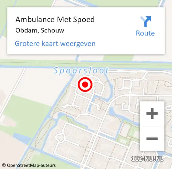Locatie op kaart van de 112 melding: Ambulance Met Spoed Naar Obdam, Schouw op 19 december 2023 17:31