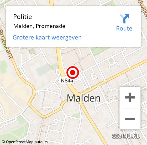 Locatie op kaart van de 112 melding: Politie Malden, Promenade op 19 december 2023 17:33