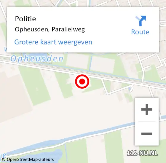 Locatie op kaart van de 112 melding: Politie Opheusden, Parallelweg op 19 december 2023 17:56