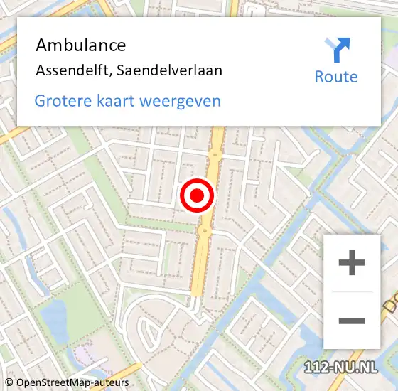 Locatie op kaart van de 112 melding: Ambulance Assendelft, Saendelverlaan op 19 december 2023 18:17