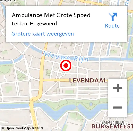 Locatie op kaart van de 112 melding: Ambulance Met Grote Spoed Naar Leiden, Hogewoerd op 19 december 2023 18:24