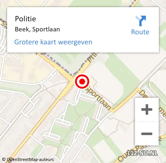 Locatie op kaart van de 112 melding: Politie Beek, Sportlaan op 19 december 2023 18:31