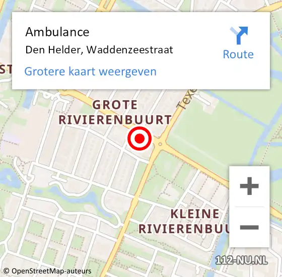 Locatie op kaart van de 112 melding: Ambulance Den Helder, Waddenzeestraat op 19 december 2023 18:48