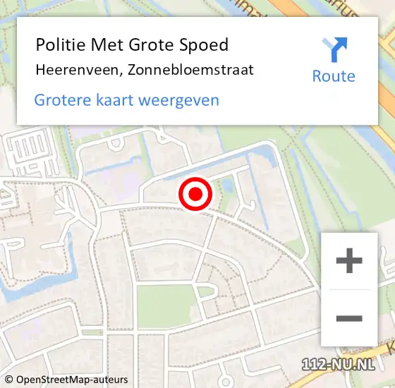 Locatie op kaart van de 112 melding: Politie Met Grote Spoed Naar Heerenveen, Zonnebloemstraat op 19 december 2023 18:52