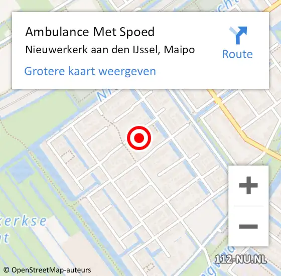 Locatie op kaart van de 112 melding: Ambulance Met Spoed Naar Nieuwerkerk aan den IJssel, Maipo op 19 december 2023 19:19