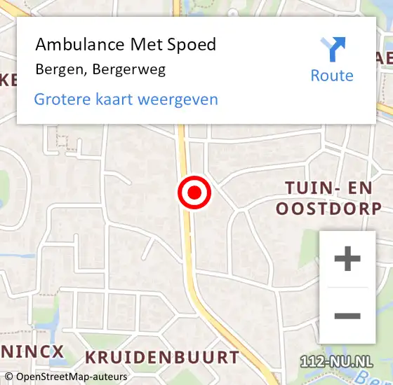 Locatie op kaart van de 112 melding: Ambulance Met Spoed Naar Bergen, Bergerweg op 19 december 2023 19:21
