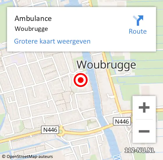 Locatie op kaart van de 112 melding: Ambulance Woubrugge op 19 december 2023 19:24