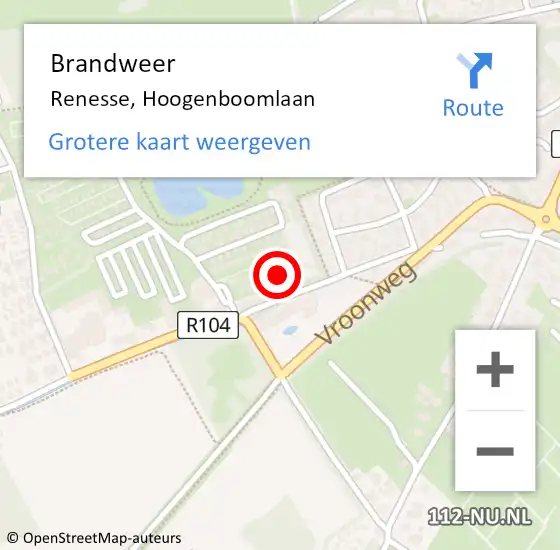 Locatie op kaart van de 112 melding: Brandweer Renesse, Hoogenboomlaan op 19 december 2023 19:30