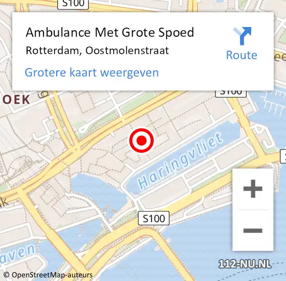 Locatie op kaart van de 112 melding: Ambulance Met Grote Spoed Naar Rotterdam, Oostmolenstraat op 19 december 2023 19:40