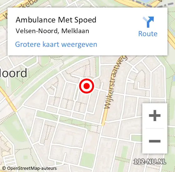 Locatie op kaart van de 112 melding: Ambulance Met Spoed Naar Velsen-Noord, Melklaan op 19 december 2023 19:45