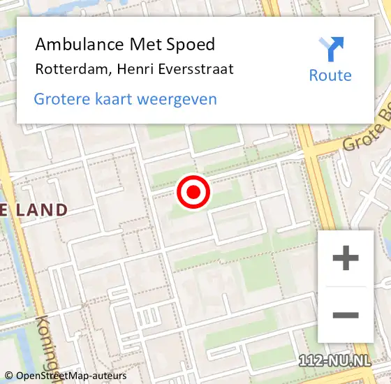 Locatie op kaart van de 112 melding: Ambulance Met Spoed Naar Rotterdam, Henri Eversstraat op 19 december 2023 19:47