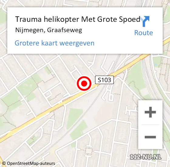 Locatie op kaart van de 112 melding: Trauma helikopter Met Grote Spoed Naar Nijmegen, Graafseweg op 19 december 2023 19:48