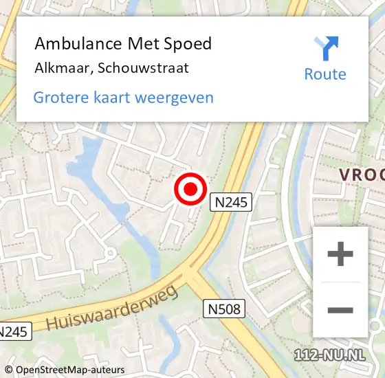 Locatie op kaart van de 112 melding: Ambulance Met Spoed Naar Alkmaar, Schouwstraat op 19 december 2023 19:52