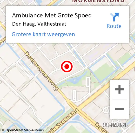 Locatie op kaart van de 112 melding: Ambulance Met Grote Spoed Naar Den Haag, Valthestraat op 19 december 2023 19:57