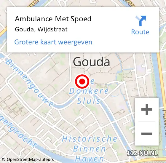 Locatie op kaart van de 112 melding: Ambulance Met Spoed Naar Gouda, Wijdstraat op 19 december 2023 21:01