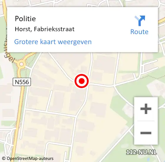 Locatie op kaart van de 112 melding: Politie Horst, Fabrieksstraat op 19 december 2023 21:18