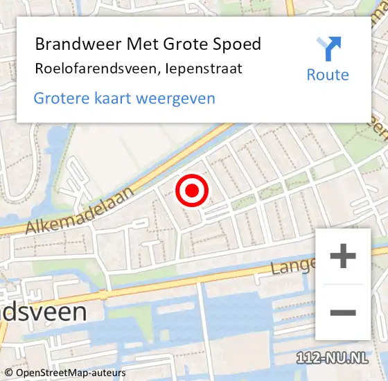 Locatie op kaart van de 112 melding: Brandweer Met Grote Spoed Naar Roelofarendsveen, Iepenstraat op 19 december 2023 21:20
