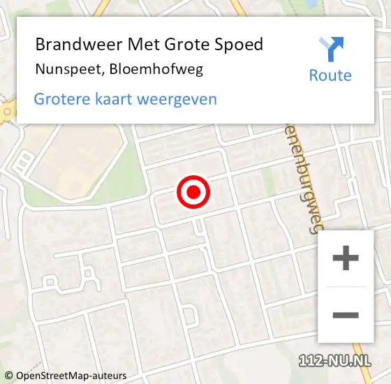 Locatie op kaart van de 112 melding: Brandweer Met Grote Spoed Naar Nunspeet, Bloemhofweg op 19 december 2023 21:32