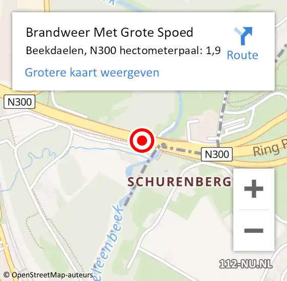 Locatie op kaart van de 112 melding: Brandweer Met Grote Spoed Naar Beekdaelen, N300 hectometerpaal: 1,9 op 19 december 2023 21:39